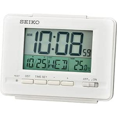 Seiko LCD modinātājs ar kalendāru un termometru, balts, 10,2 x 6 x 13,5 cm