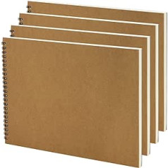 SINJEUN 4 Pack A4 eskizų knygelė, A4 spiralinės eskizų knygos piešimo bloknotas, 160 gsm Spiralbindung eskizų bloknotas kietu viršeliu Kraft viršelis Meninės knygos reikmenys studentams, menininkams, 30 lapų / 60 puslapių