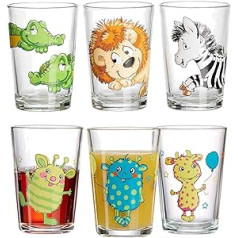 Ritzenhoff & Breker bērnu brilles Happy Zoo & Monster komplekts, 6, 205 ml, apdrukātas bērnu krūzes ar dzīvnieku un briesmoņu motīviem, var mazgāt trauku mazgājamajā mašīnā