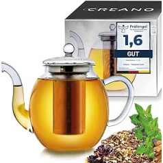 Creano 3-piece glass teapot with integrated glass sieve and lid, clear, ideal for preparation of loose-leaf teas, drip-free, all-in-one