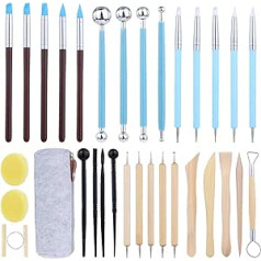 32 Pieces Modelling Clay Tool Set, Pottery Carving Tool for Beginners, Pottery, Clay Modelling Tool Set with Storage Bag for Rock Painting, Art, Embossing, Nail Art, DIY Crafts