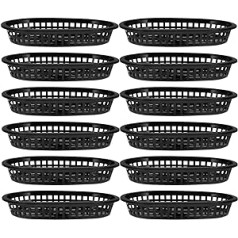 Cabilock Quick Food Baskets Black Basket Fruit Baskets Food Service Tray Sweets Snack Bread Bowls Plates for Hot Dogs Sandwiches Burger Frites Picnics Pack of 12