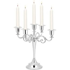 Candle Holder, Retro Alloy Candle Holder with 5 Arms for Bar, Wedding, Party, Banquet, 26 x 26.5 cm (Silver)