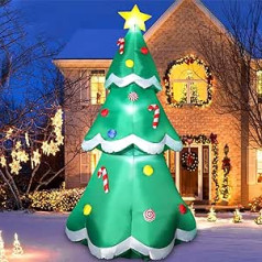 Omdekor 7 ft Inflatable Christmas Tree with LED Lighting, Christmas Decoration Self-Inflating IP44 Waterproof, Outdoor Christmas Inflatable Yard Decorations for Xmas Lawn Yard Garden