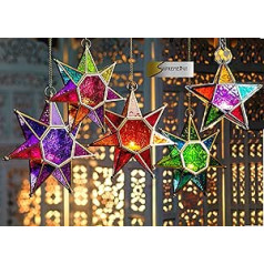 Moroccan Style Star Hanging Glass Lanterns (Tealight Holder) - Home & Garden (Small Multi) by SupremeBuy