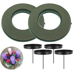 2 Advent Wreath Floral Foam for Flowers, 25 cm, 4 Candle Holders, Advent Wreath, Metal, 8 cm, Black Candle Holder, Advent Wreath Decorative Candle Plate