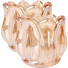 NOLITOY 2 pieces tea light holder, tulip flower candle holder, tea light glasses, crystal candle holder, lantern ornament for home, living room, wedding, party, table decoration