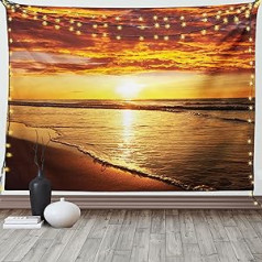 ABAKUHAUS Hawaiian Tapestry and Bedspread, Beach Sunset Coast Made of Soft Microfibre Fabric, Washable Without Fade, Digital Print, 230 x 140 cm, Orange