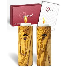 SOLTAKO High-quality candle holder made of exclusive olive wood, set of 2, Christmas decoration, Valentine's Day candle holder, wooden tea light holder, home decoration gift for him and her