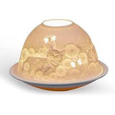 Handmade Porcelain Cat and Bee Tealight Holder - Dome Shaped - Unglazed White