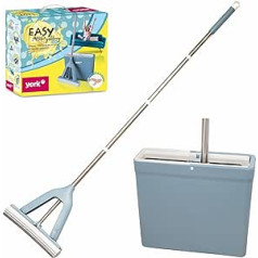 YORK Easy Mop grīdas mops ar absorbējošu PVA sūkli 34 cm grīdas mops bez slapjām, netīrām rokām, lai iegūtu netīras rokas, Mopu komplekts ar spaini, teleskopisks rokturis, 130 cm, zils, 34 x 12,5 x 29,5 cm, 40720260-0