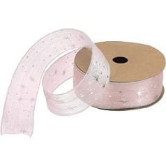 sourcing map 18m Light Pink Glitter Organza Ribbon for Gift Wrapping, Cakes, Boxes, Bow, Wedding, Bouquet, Christmas, 40mm