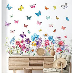 DECOWALL DSL-8066 Flower Butterfly Removable Wall Stickers for Bedroom Living Room Art Home Decor Flower Decoration DIY