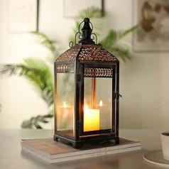 Hanging Lantern 37 cm High Outdoor Lanterns Retro Lanterns Candle Holder Metal Candles with Tempered Glass Vintage Candle Holder for Garden Balcony Living Room Indoor Hallway Door High (Dark Cement