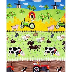 Pingianer Farm Tractor Animals 100% kokvilnas audums, bērni, pārdod pa metriem, amatniecība, šūšanas audums (saimniecība, liels, 200 x 160 cm)