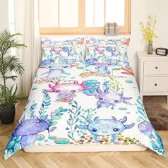 Sunnybed Cartoon Axolotl paklodės užvalkalas vaikams berniukams mergaitėms mažiems vaikams, kawaii patalynės komplektas Ocean Sealife roplių žuvų antklodės Mielas jūros žolių pakrantės lovatiesė užtrauktukas 135 x 200 cm, violetinė