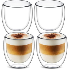 4 x 250 ml divstūra Latte Macchiato glāzes, divstūra stikla krūzes, karstumizturīgas un aukstumizturīgas - borosilikāta stikla glāzes kapučīno, latte, tējai, saldējumam, pienam, alum.