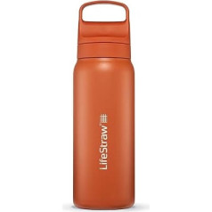 LifeStraw Go sērijas izolēta nerūsējošā tērauda ūdens pudele ar ūdens filtru 700 ml ceļošanai un ikdienas lietošanai, noņem baktērijas, parazītus, mikroplastmasu + uzlabota garša, Kyoto Orange (apelsīnu)