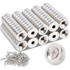 MIN CI Pack of 100 Strong Neodymium Magnets with Hole 10 x 3 mm M3 Magnēti Magnētiskās tāfeles magnēti Magnēti Skrūves Skrūvējams Flat Small Magnet Pot Magnet Virtuves skapja ledusskapja magnēts Magnēts Round