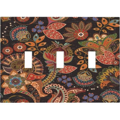 Boho gaismas slēdžu pārsegi, krāsains ziedu Vintage Mandala 3 gang dekoratīvs oranžs zieds Triple Tilt Wall Plate elektriskā priekšējā paneļa slēdža plāksne lauku vannas istabai, guļamistabai