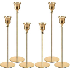 FAMKEEP Zelta sveču turētājs 6 sveču turētāju komplekts Stand Tall Candle Holder, dekoratīvs Vintage sveču turētājs, Taper sveču turētājs ballīšu kāzu dekorēšanai Galda dzimšanas dienas vakariņu sveču turētāji