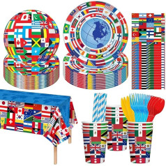 International 91-Piece Euro 2024 World Flags vienreizlietojamo trauku komplekts ar vienreizlietojamo galdautu Topps Euro 2024 Sports Celebration Dekorēšanas piederumi