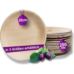 Waipur Organic Palm Leaf galda piederumi - 200 apaļi šķīvji ar diametru 20 cm - kompostējami vienreizlietojamie trauki - videi draudzīgi svētku galda piederumi - palmu lapu šķīvji