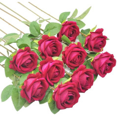 10 Pcs Long Stem Artificial Roses for Decoration Bouquet Wedding Floral Arrangement (Rose Purple)