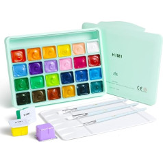 Yooson HIMI Gouache Paint Set, 24 Colours of 30 ml/1 oz with 3 Brushes & a Palette, Unique Jelly Cup Design, Perfect for Beginners, Artists, Students and Newcomers (Green)