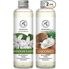 Uzpildes komplekts smaržu difuzoram Monoi de Tahiti & Coconut 400 ml - 2 x 200 ml - Uzpildes komplekts smaržu difuzoram - Niedru difuzora uzpilde - Telpu aromāts - Difuzora uzpilde - Gaisa veids telpā