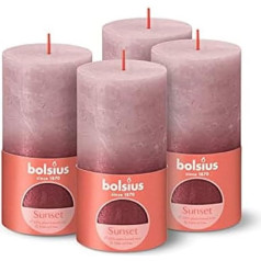 Bolsius Rustic Pillar Candles - izbalojoša metāliska krāsa - pelnu rozes un sarkana - 4 gabaliņi - ilgs degšanas laiks - mājsaimniecības sveces - bez aromāta - satur dabīgo augu vasku - bez palmu eļļas - 13 x 7 cm