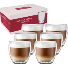 Procidi® glāzes ar dubultām sieniņām, tējas glāzes, 250 ml, 6 glāzes, latte macchiato/kapučīno glāzes, kafijas glāzes ar dubultām sieniņām, kafijas maisiņi, var mazgāt trauku mazgājamā mašīnā