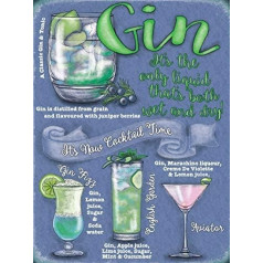 Buzz Novelty Gin & Tonic Cocktail Drinker Sign - Retro Vintage stila humoristisks GIN Dāvanu Dekoratīvie metāla durvju sienas zīme Multicolor - krāsains 20x15cm Gin Cocktails