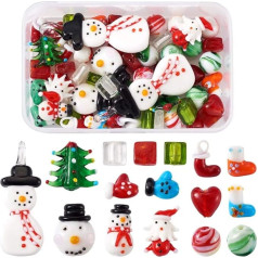 Cheriswelry 55 gabali Jauktas Ziemassvētku Lampwork stikla pērlītes Sniegavīrs X'Mas Tree Santa Heart Loose pērlītes juvelierizstrādājumu amatniecībai