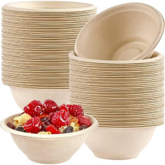 Vienreizlietojamie papīra trauki 220ml Bagasse Bowl Eco Friendly Bioloģiski noārdāmie 100 Pack Brown Party Bowls Cukurniedru bļodas Deserta bļoda Kompostējamas zupas bļodas Serving Bowls