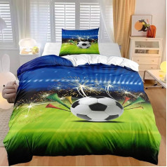 DANNEEFORSU7 Futbola stadiona gultasveļa, bērnu gultasveļa 200 x 135 cm, bērnu futbola 3D apdrukāts gultasveļas komplekts, zēnu, pusaudžu segas pārvalks, futbola gultasveļa ar rāvējslēdzēju, 1 spilvendrāna 80 x 80 cm