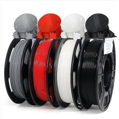 YOUSU PLA Plus (PLA+) filaments 1,75 mm 4 x 250 g spole (2,2 lbs), profesionāls augstas stiprības 3D printera filaments (melns/balts/pelēks/arkans)