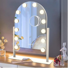 YOSHOOT Hollywood Round Makeup Mirror with 12 Dimmable Bulbs and 3 Colour Lights, Touch Control, 360° Rotating Dressing Table Mirror with Adjustable Brightness (White)