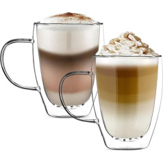 ARVINKEY 350 ml divstūra kafijas glāžu komplekts, 2 kafijas glāzes Cappuccino Latte Macchiato ar rokturi, borosilikāta karstumizturīga stikla krūzes kafijai, tējai, pienam, sulai, karstai/aukstai