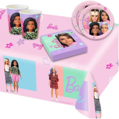 Decoraparty DP-A66431G Barbie Party People, Set of 8 Plates, Diameter 23 cm, 8 Glasses 250 ml, 16 Napkins 33 x 33 cm, 1 Tablecloth 120 x 180 cm