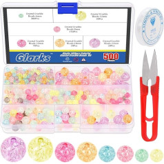 Glarks Crackle stikla pērlītes ar elastīgo auklu un šķērēm, 6 mm, 8 mm, 10 mm, 10 mm, 12 mm, krāsainas akrila kristāla pērlītes, apaļas, vaļējas pērlītes, rotaslietas rokassprādzei, kaklarota rokassprādzei, pērlēm, rotaslietu izgatavo