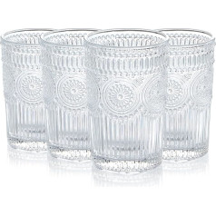 BIMUYI reljefi ūdens glāzes, Vintage Tumblers, stikla krūzes, 13oz (370ml) - 4 gab. iepakojums