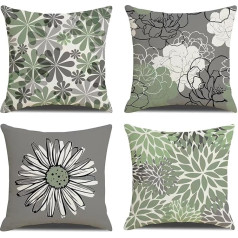 Spilvenu pārvalki 50 x 50 komplekts no 4 Modern Floral Dekoratīvie kvadrātveida spilvenu pārvalki Grey Daisy Cushion Cover Dekoratīvs ziedu spilvena pārvalks mājas dīvāna āra apdarei