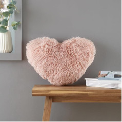 Catherine Lansfield Cuddly Deep Pile Faux Fur Heart Cushion Blush Pink