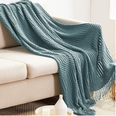 LumiSyne Trikotāžas sega ar pušķi Plain Bubble Pattern Cuddly Blanket Trikotāžas sega Bedspread Throw Couch Blanket Dekoratīva sega dīvāna gultai 230 x 130 cm