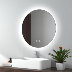 EMKE apaļš vannas istabas spogulis ar LED apgaismojumu 600 mm pie sienas Vanity spogulis ar Touch Demister un atmiņu Dimmable Apgaismots vannas istabas spogulis ar vēsu baltu gaismu