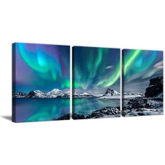 ZHONGYUTONG Pack of 3 Art Print on Canvas Aurora Pictures Painting Nature Northern Lights Plakāts Sienas apdare dzīvojamā istaba guļamistaba birojs (ierāmētas 30 x 40 cm x 3 gab.)