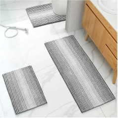 Venuso Vannas istabas paklājs neslīdošs mazgājams vannas paklājs Chenille Bath Mat Neslīdošs vannas paklājs dušai, vannai un tualetei, 50 x 120 cm un 40 x 60 cm un 50 x 60 cm, pelēks