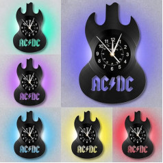 KingLive Sienas pulkstenis Guitar Wall Clock, 12 collu vinila ierakstu mūzikas sienas pulkstenis, mūzikas ģitāras dekori, ballīšu dekorēšana, 7 krāsu LED nakts gaismas piekaramais pulkstenis ar tālvadības pulti