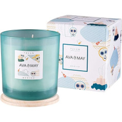 AVA & MAY Tulum Liela aromātiskā svece (500g) - Vegānu sojas vaska svece ar 70 stundu degšanas laiku - ar augstas kvalitātes dzintara, jasmīna un pačūlijas smaržīgo eļļu